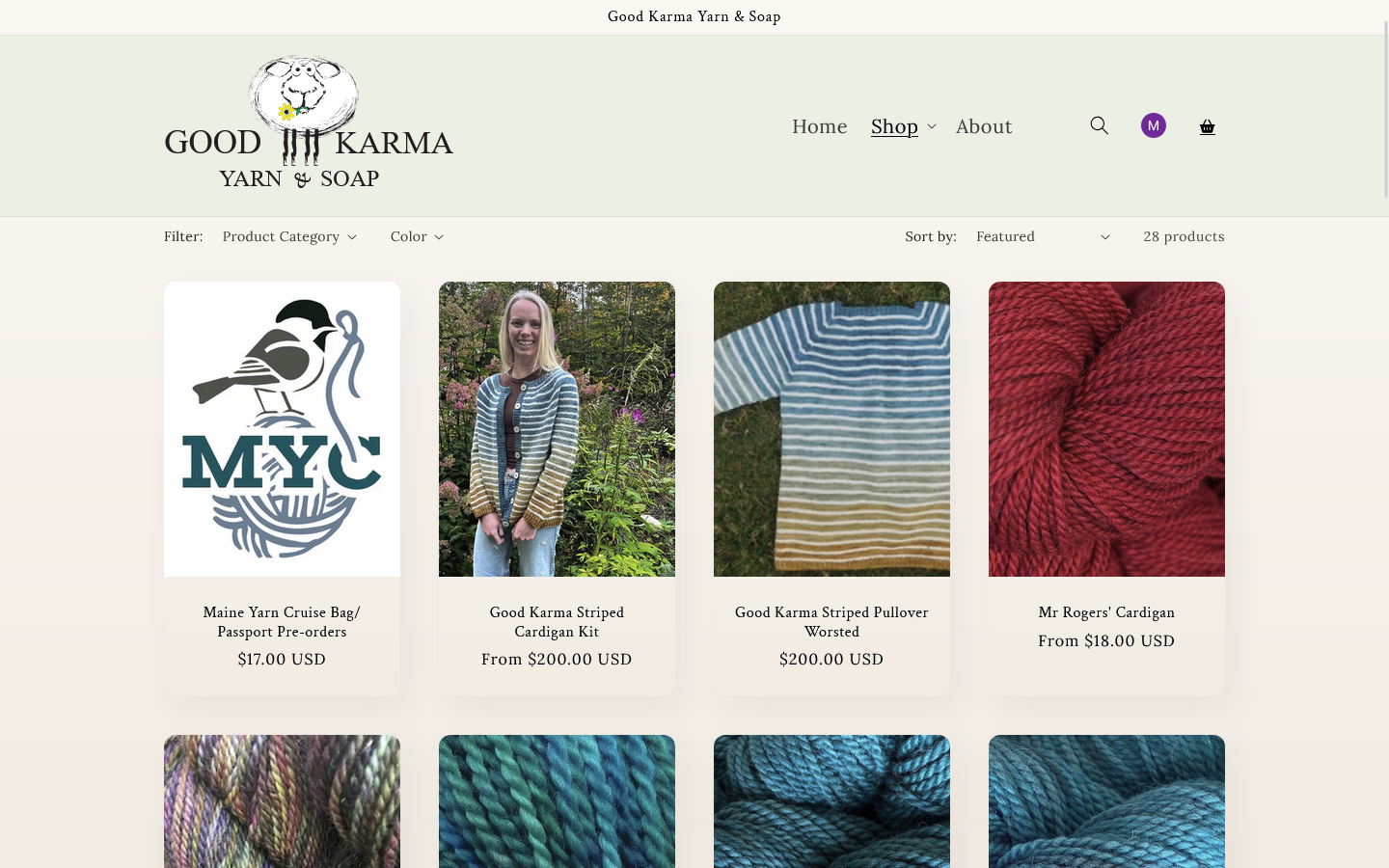 Good Karma Yarn & Soap website screenshot
